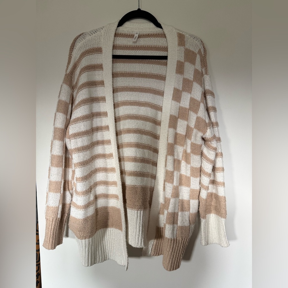Wishlist Beige and White Striped Cardigan